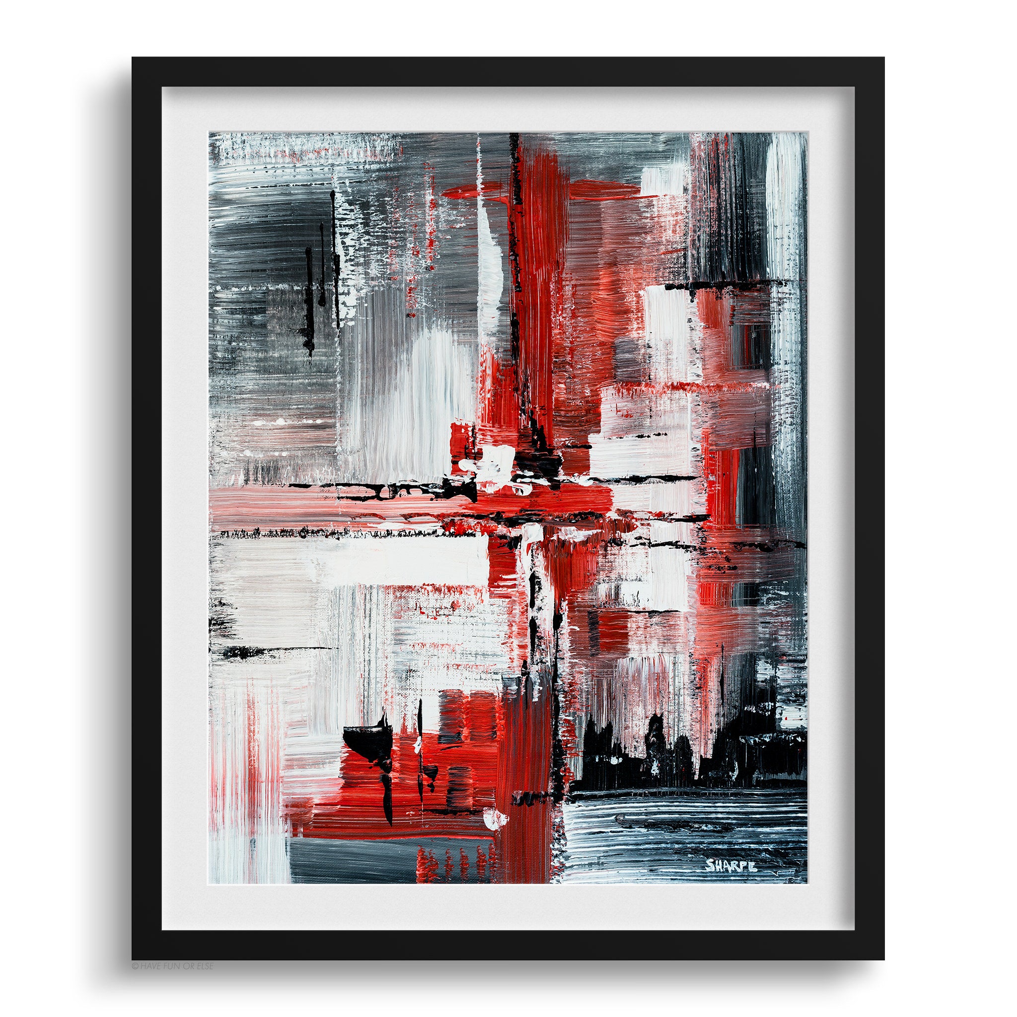 Doug Sharpe Red Black Abstract Art Print Black Frame